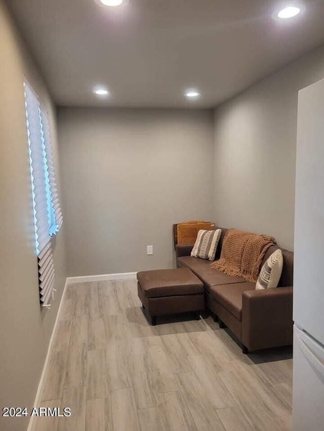 sitting room with light wood-type flooring and a wealth of natural light