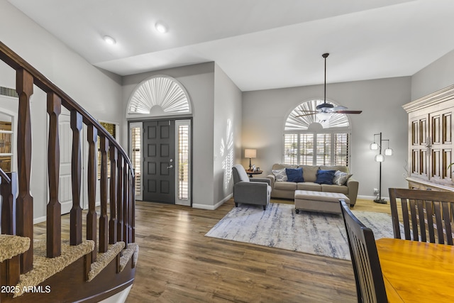 entryway featuring dark hardwood / wood-style floors and ceiling fan