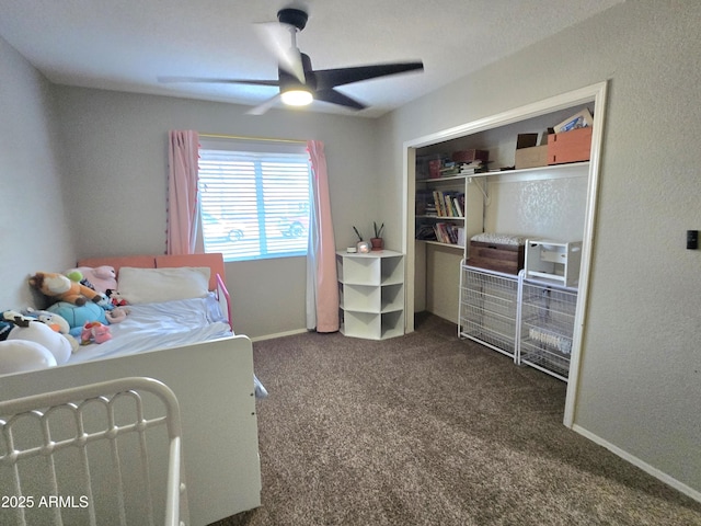 3722 E Glade Ave, Mesa, AZ 85206 - bedroom with carpet, ceiling fan, a closet, and baseboards