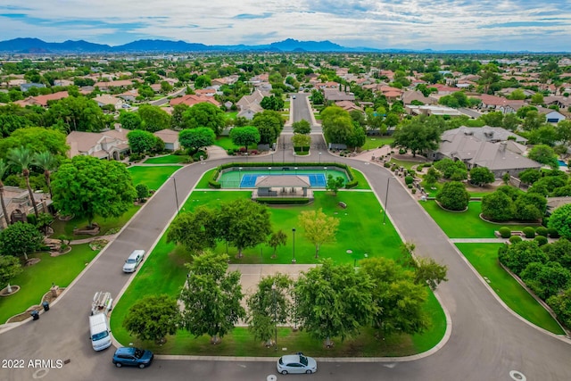 bird's eye view with a residential view and a mountain view