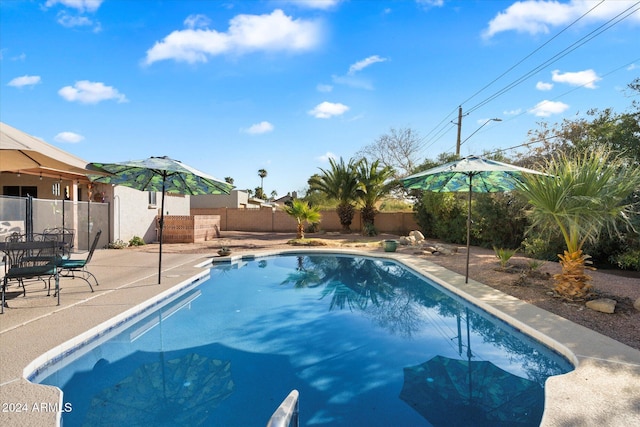 view of swimming pool featuring a patio