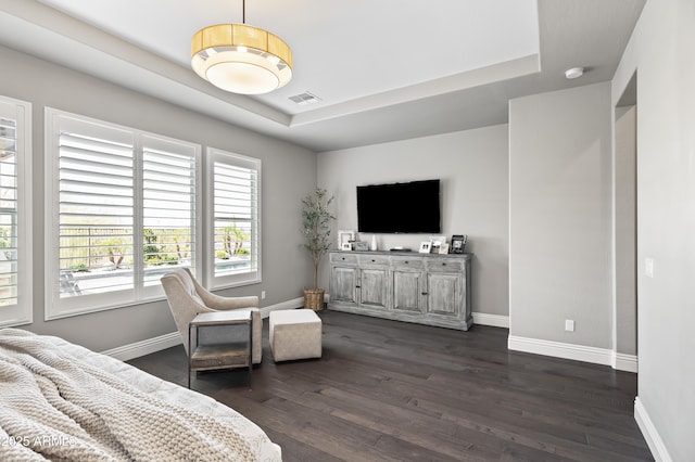 5415 E Chaparosa Way, Cave Creek, AZ 85331 - bedroom featuring a raised ceiling, baseboards, and dark wood-style floors