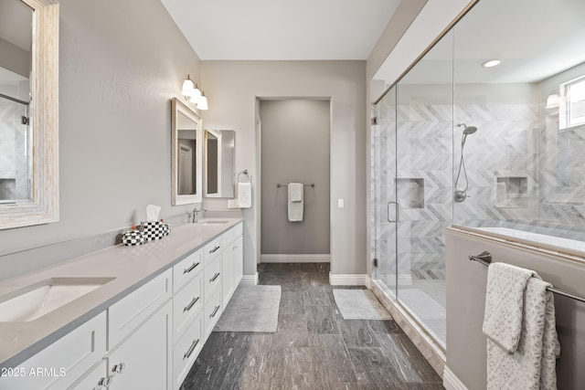 5415 E Chaparosa Way, Cave Creek, AZ 85331 - bathroom with double vanity, a shower stall, baseboards, and recessed lighting