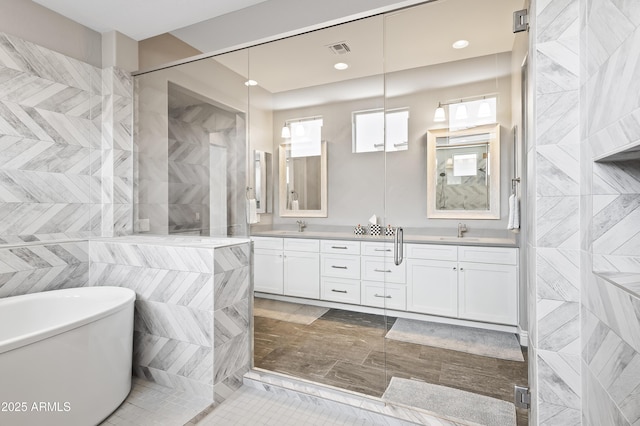 5415 E Chaparosa Way, Cave Creek, AZ 85331 - bathroom with double vanity, a freestanding tub, and a shower