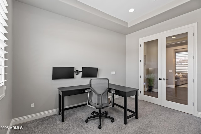 5415 E Chaparosa Way, Cave Creek, AZ 85331 - home office featuring french doors, carpet floors, baseboards, and recessed lighting