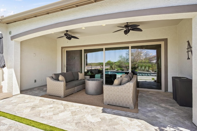 5415 E Chaparosa Way, Cave Creek, AZ 85331 - view of patio / terrace featuring ceiling fan, an outdoor pool, and outdoor lounge area
