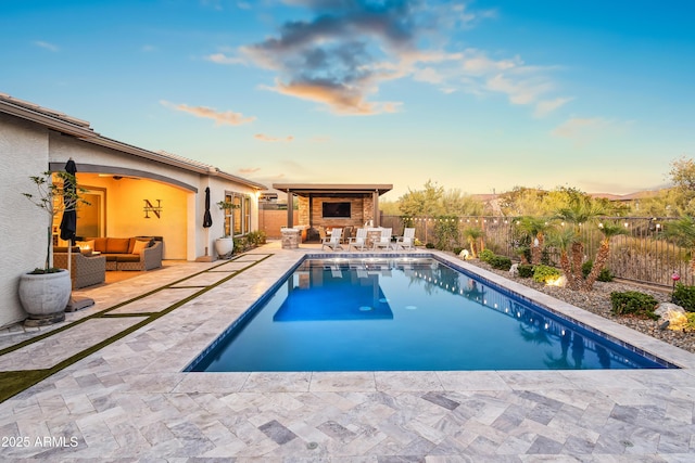 5415 E Chaparosa Way, Cave Creek, AZ 85331 - view of swimming pool with outdoor lounge area, a patio area, and a fenced backyard