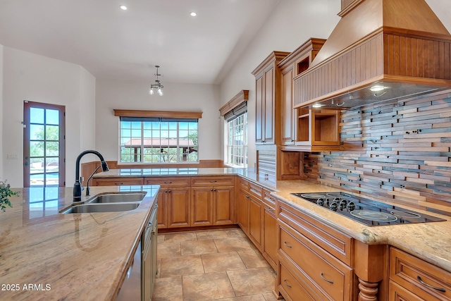 1925 W Tanya Trl, Phoenix, AZ 85086 - kitchen with custom exhaust hood, black electric cooktop, backsplash, plenty of natural light, and recessed lighting