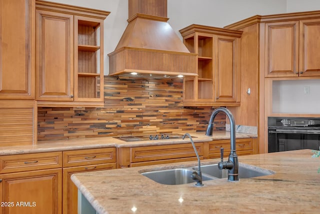 1925 W Tanya Trl, Phoenix, AZ 85086 - kitchen featuring premium range hood, oven, open shelves, and backsplash
