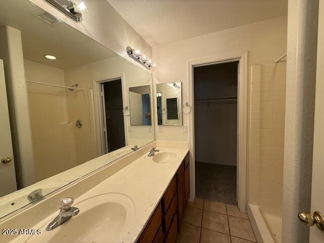 15655 N 29th St, Phoenix, AZ 85032 - full bathroom featuring tiled shower, tile patterned floors, and double vanity