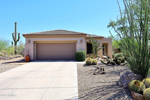 6966 E Bramble Berry Ln, Scottsdale, AZ 85266 - view of front facade with stucco siding, driveway, an attached garage, and a tiled roof