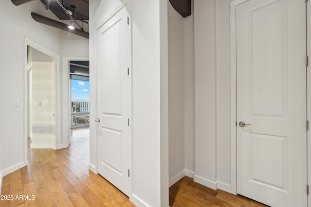 hall featuring light hardwood / wood-style floors and expansive windows