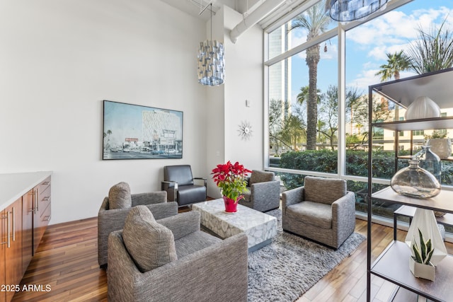 living room with hardwood / wood-style flooring