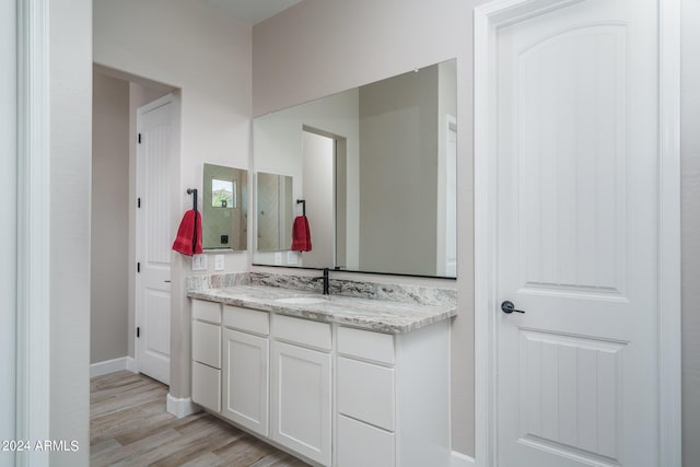 bathroom with vanity and wood-type flooring