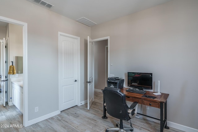 office area featuring light hardwood / wood-style flooring