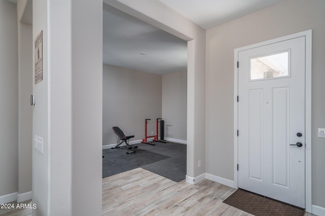 foyer entrance with light hardwood / wood-style flooring