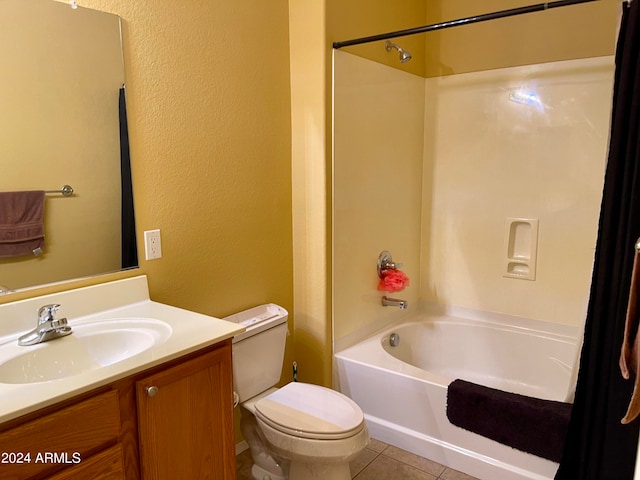 full bathroom featuring vanity, toilet, tile patterned floors, and tub / shower combination