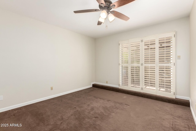 5208 S Deborah Dr, Tempe, AZ 85283 - empty room with ceiling fan, dark colored carpet, and baseboards