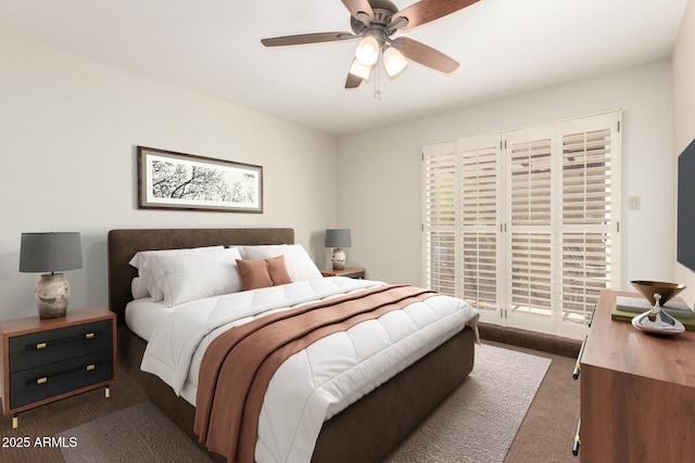 5208 S Deborah Dr, Tempe, AZ 85283 - bedroom with ceiling fan and dark carpet