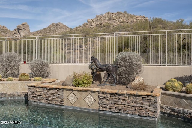 view of patio featuring a mountain view