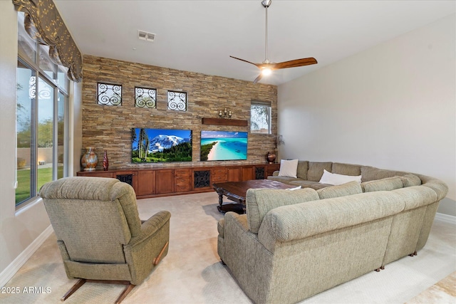 living room with ceiling fan