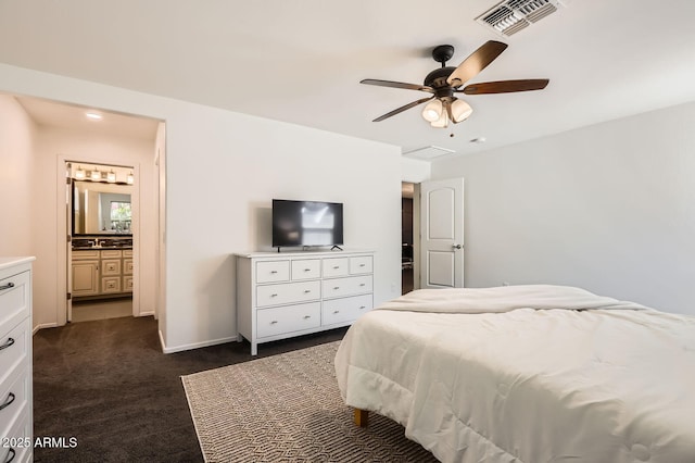 128 E Bluejay Dr, Chandler, AZ 85286 - bedroom featuring dark carpet and a ceiling fan