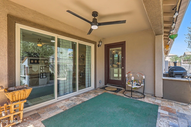 128 E Bluejay Dr, Chandler, AZ 85286 - view of patio with a ceiling fan and a grill