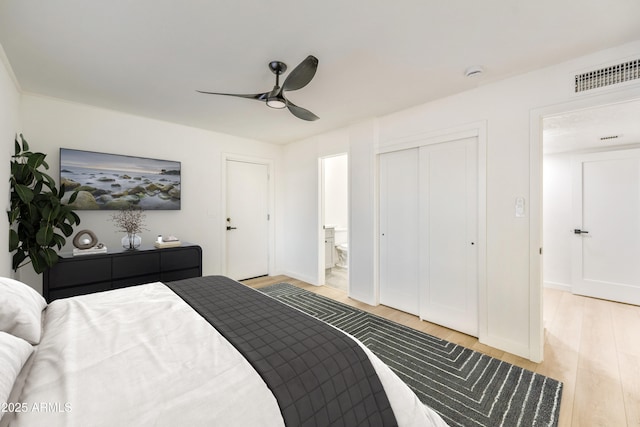 6739 E Thunderbird Rd, Scottsdale, AZ 85254 - bedroom with visible vents, a ceiling fan, light wood finished floors, and a closet