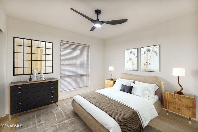 6739 E Thunderbird Rd, Scottsdale, AZ 85254 - bedroom with baseboards, light wood-type flooring, and ceiling fan