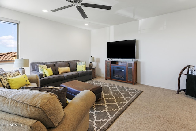 7180 W Tombstone Trl, Peoria, AZ 85383 - carpeted living area with a ceiling fan, recessed lighting, and baseboards