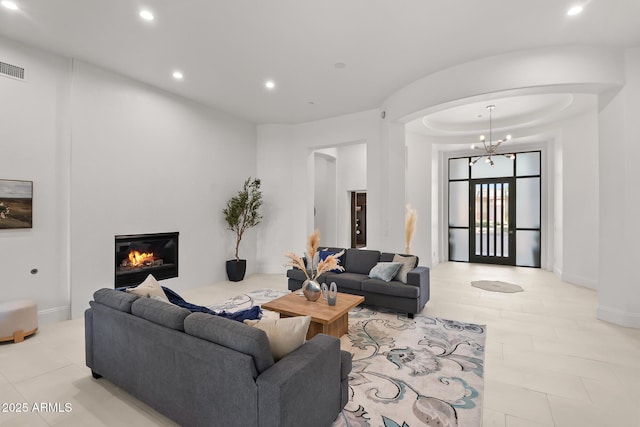 7775 E Fledgling Dr, Scottsdale, AZ 85255 - living area featuring recessed lighting and a glass covered fireplace