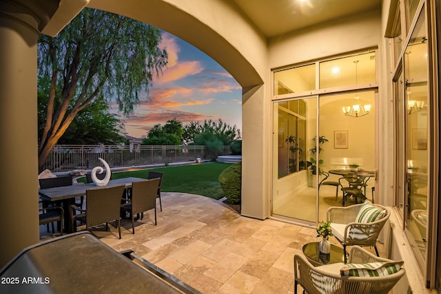 7775 E Fledgling Dr, Scottsdale, AZ 85255 - fenced backyard with a patio and outdoor dining area