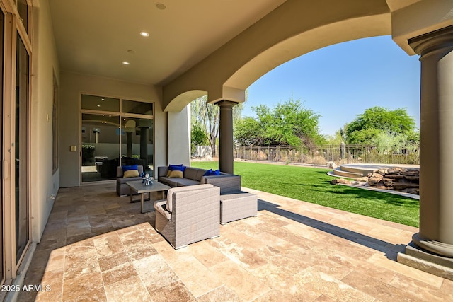 7775 E Fledgling Dr, Scottsdale, AZ 85255 - fenced backyard with an outdoor living space and a patio