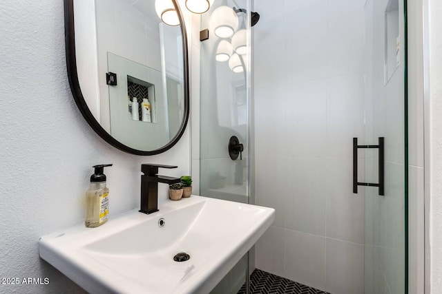 4137 E Sells Dr, Phoenix, AZ 85018 - full bath with a sink, a shower stall, and a textured wall
