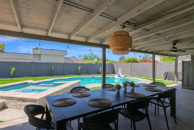 4137 E Sells Dr, Phoenix, AZ 85018 - view of swimming pool with a fenced backyard, ceiling fan, a patio, and a pool with connected hot tub