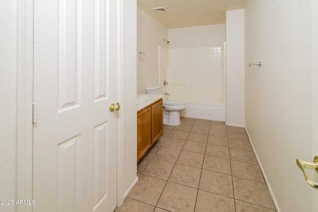 full bathroom featuring bathing tub / shower combination, tile patterned flooring, vanity, and toilet