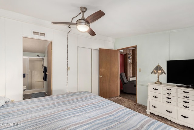 13638 S Sage Brush Dr, Mayer, AZ 86333 - bedroom featuring connected bathroom, a closet, and a ceiling fan