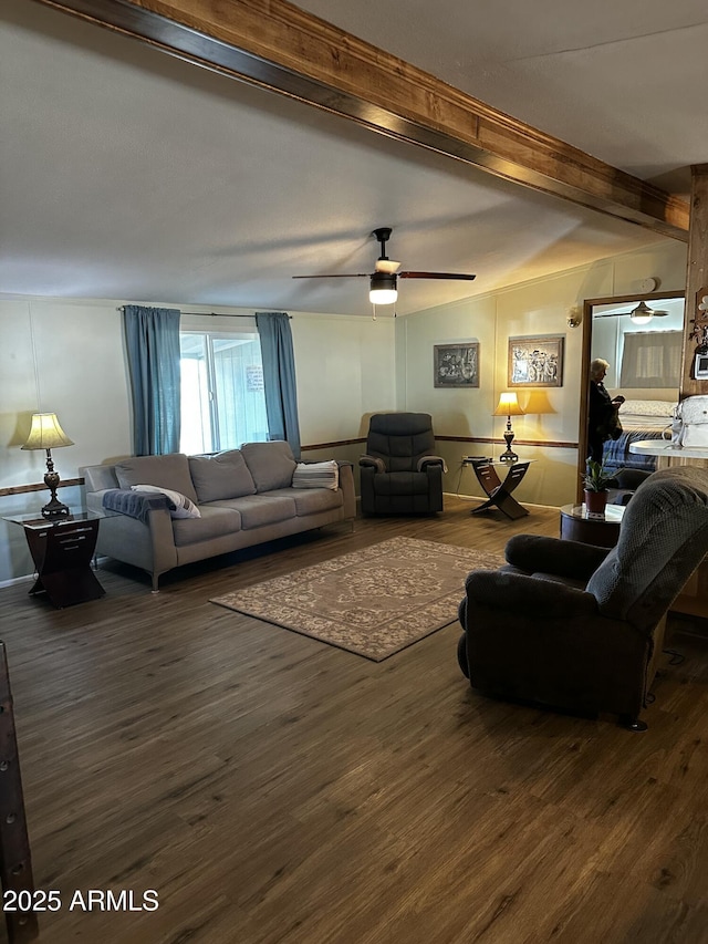 13638 S Sage Brush Dr, Mayer, AZ 86333 - living room with ceiling fan, wood finished floors, and beam ceiling