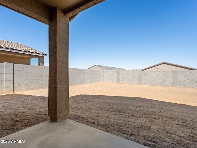 view of yard with a patio area and a fenced backyard