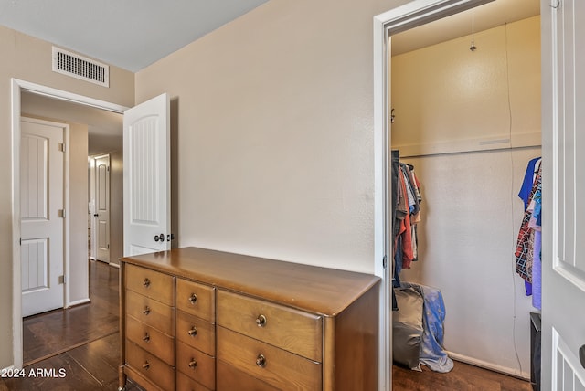 interior space with dark wood-type flooring