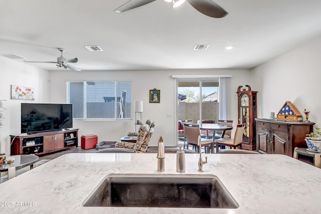 kitchen with sink and ceiling fan