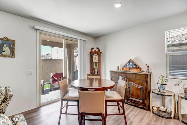 dining room featuring plenty of natural light and light hardwood / wood-style floors