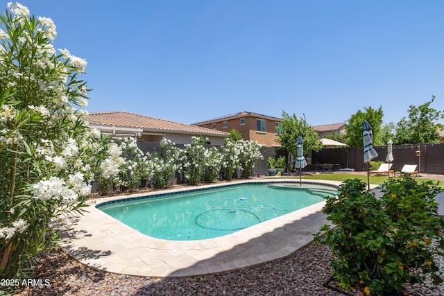 view of pool with a fenced backyard