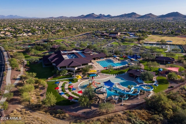 drone / aerial view with a mountain view