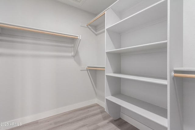 walk in closet with light wood-type flooring