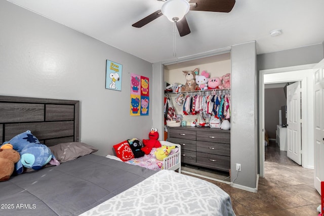 bedroom with a closet and ceiling fan