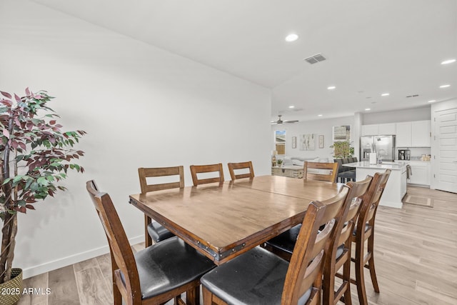 37954 N Greasewood Way, San Tan Valley, AZ 85140 - dining area featuring recessed lighting, light wood-type flooring, ceiling fan, and baseboards