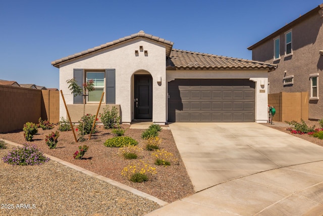 37954 N Greasewood Way, San Tan Valley, AZ 85140 - mediterranean / spanish-style house with a tile roof, stucco siding, a garage, and fence