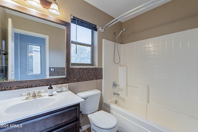 full bathroom with vanity, toilet, and tub / shower combination