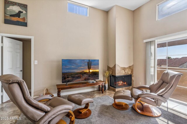 living area with a multi sided fireplace